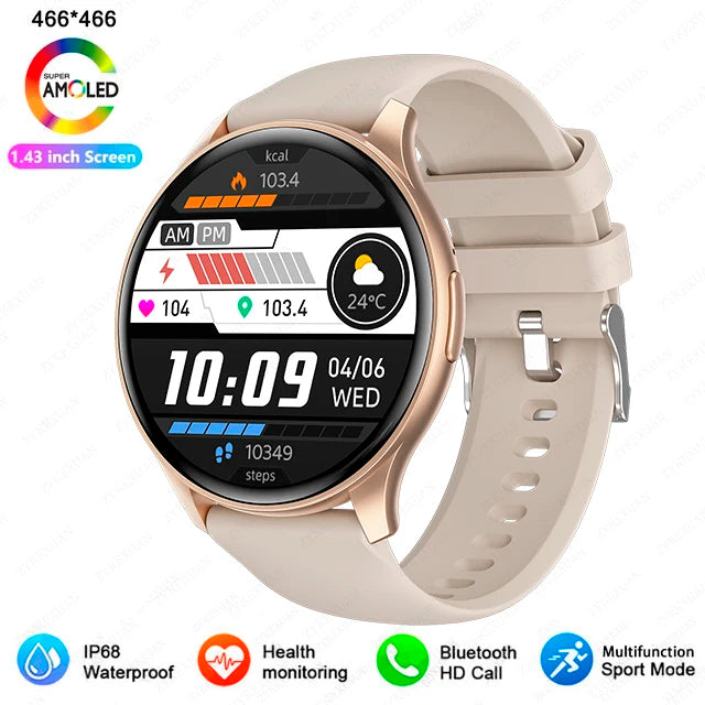 2025 Neu für Xiaomi Huawei 1,43 Zoll Bluetooth Call Smartwatch Damen Herren AMOLED 466*466 HD Pixel Display Smartwatches Damen