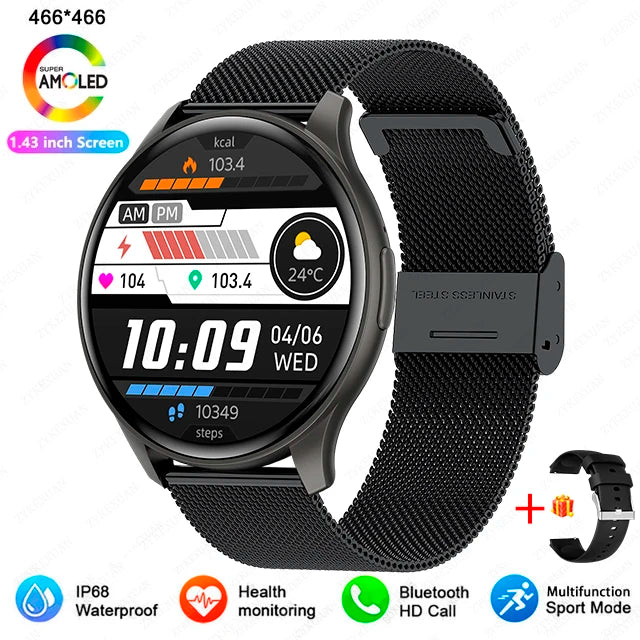 2025 Neu für Xiaomi Huawei 1,43 Zoll Bluetooth Call Smartwatch Damen Herren AMOLED 466*466 HD Pixel Display Smartwatches Damen