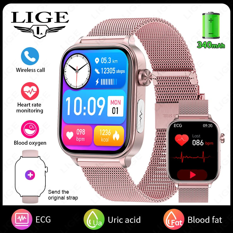 2025 neue EKG + PPG Smart Watch Frauen Herzfrequenz Blutfett Harnsäure Frauen Menstruationsgesundheit Tracker Smartwatches für Android iOS