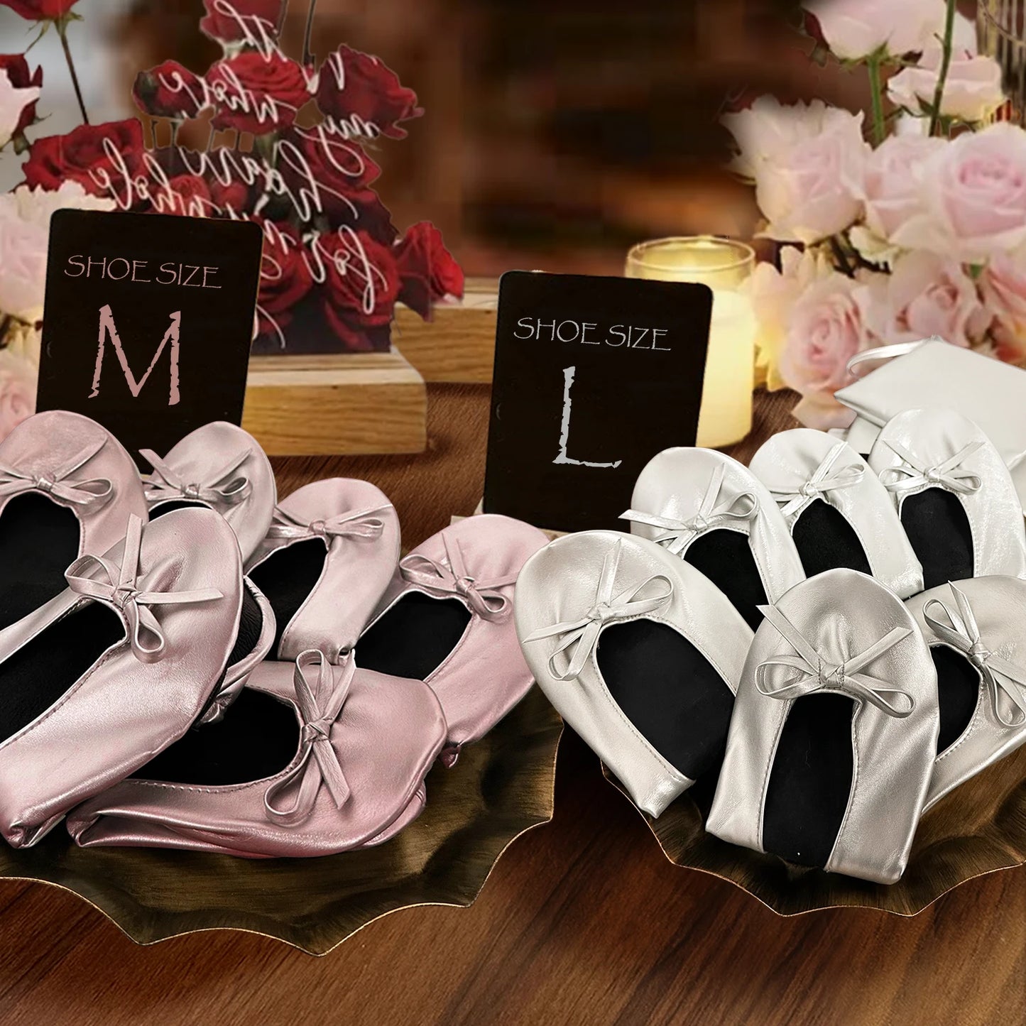 Faltbare, tragbare Ballerinas für Damen, weiche Sohle, zum Aufrollen, bequeme, flache Schuhe zum Hineinschlüpfen für Reisen und Hochzeiten mit Tasche