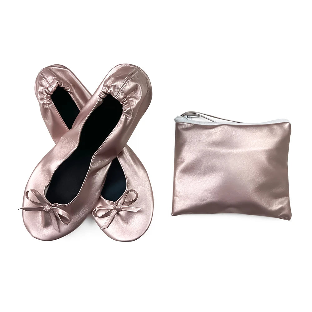 Faltbare, tragbare Ballerinas für Damen, weiche Sohle, zum Aufrollen, bequeme, flache Schuhe zum Hineinschlüpfen für Reisen und Hochzeiten mit Tasche