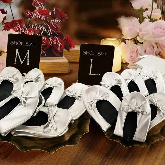 Faltbare, tragbare Ballerinas für Damen, weiche Sohle, zum Aufrollen, bequeme, flache Schuhe zum Hineinschlüpfen für Reisen und Hochzeiten mit Tasche