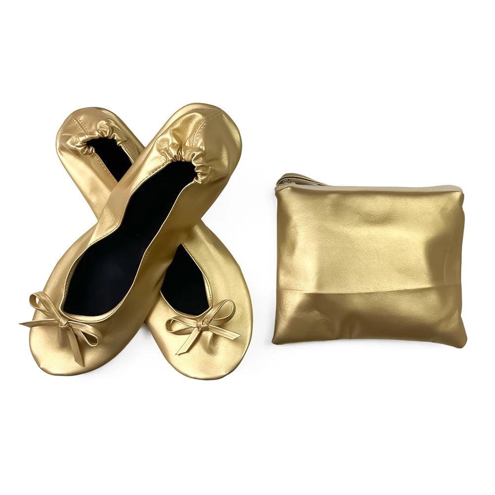 Faltbare, tragbare Ballerinas für Damen, weiche Sohle, zum Aufrollen, bequeme, flache Schuhe zum Hineinschlüpfen für Reisen und Hochzeiten mit Tasche