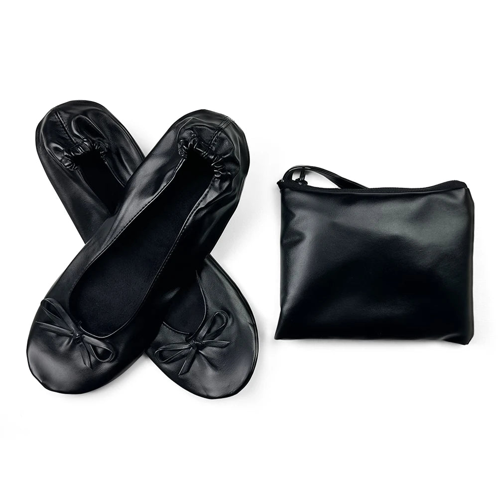 Faltbare, tragbare Ballerinas für Damen, weiche Sohle, zum Aufrollen, bequeme, flache Schuhe zum Hineinschlüpfen für Reisen und Hochzeiten mit Tasche