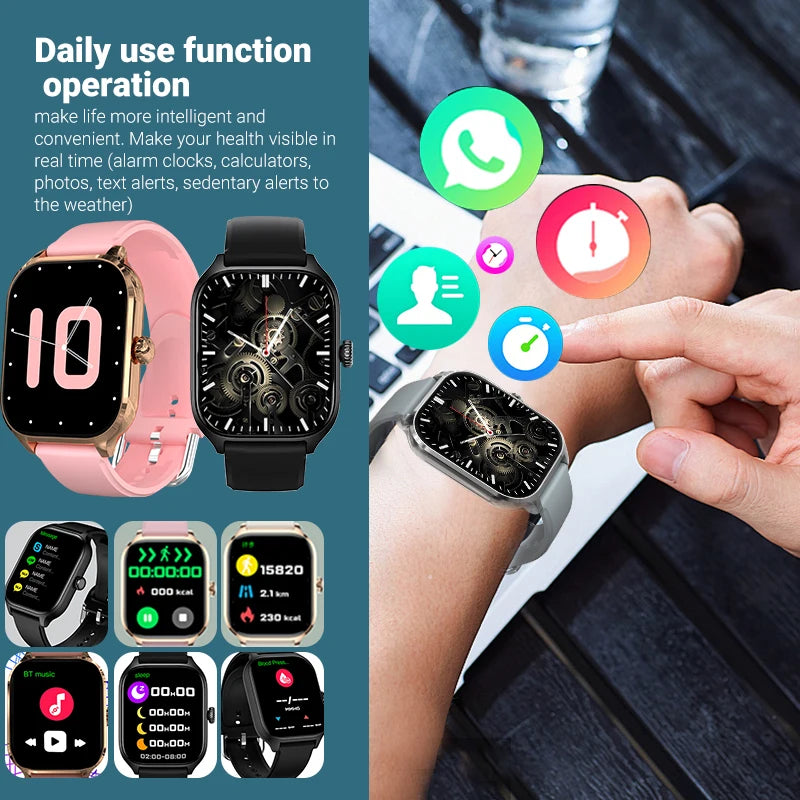 Men's and women's smartwatches, 2.01-inch full touch screen, call function, Android/iPhone, sport mode, pedometer, calories