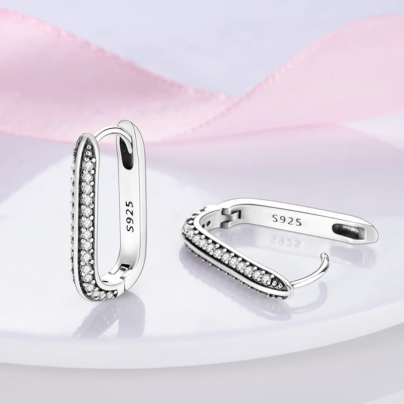 2024 NEUE 925 Sterling Silber rechteckige Creolen Intarsien Zirkon Goldene Ohrringe Für Frauen Hochzeit Geschenk Luxus Schmuck