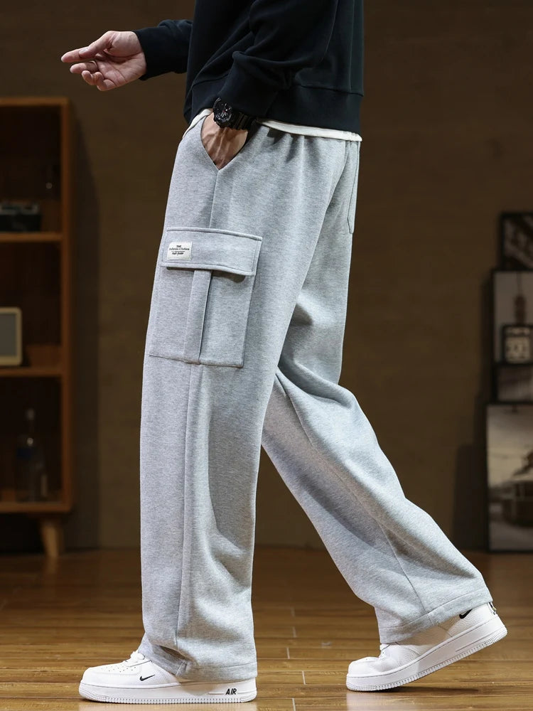 Frühling Herbst Multi-Taschen Jogginghose Männer Kordelzug Taille Sportswear Casual Track Hosen Plus Größe Lose Gerade Hosen 8XL