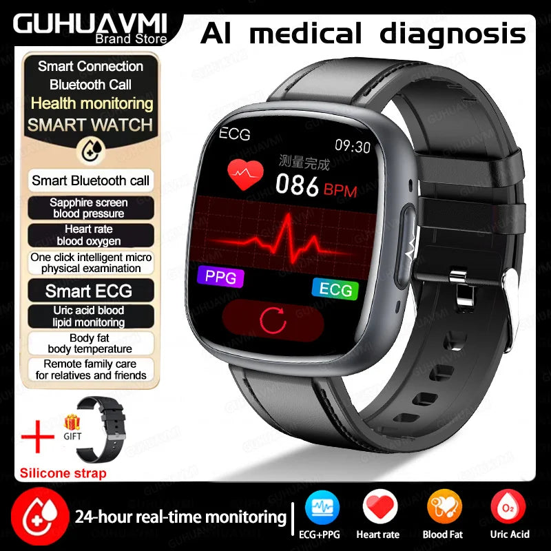 2025 New Accurate Measure Blood oxygen Lipids Uric Acid Smart Watch Men ECG Blood Pressure Health SmartWatches For Android ios