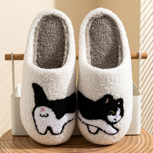 Damen Winter Warme Hausschuhe Niedliche Cartoon-Katze Weiche Sohle Exquisite Schlafzimmer Anti-Rutsch Komfort Mode Baumwollschuhe