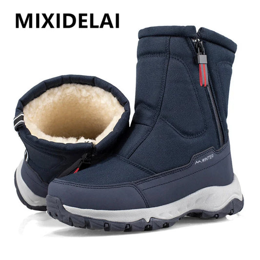 Große Winterstiefel für Herren, warme Plüschstiefeletten, schweißableitend, hohe, warme Schneestiefel, Outdoor-Sneakers, Winterschuhe für Herren