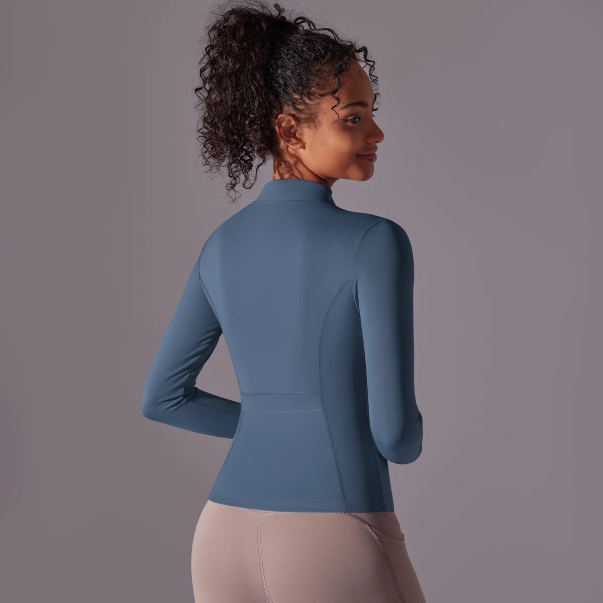 Gym Women's Full Zip Yoga Top With Thumbholes Fitness Running Jacket Stretch Fit Long Sleeve Round Neck Top Sportswear Workout