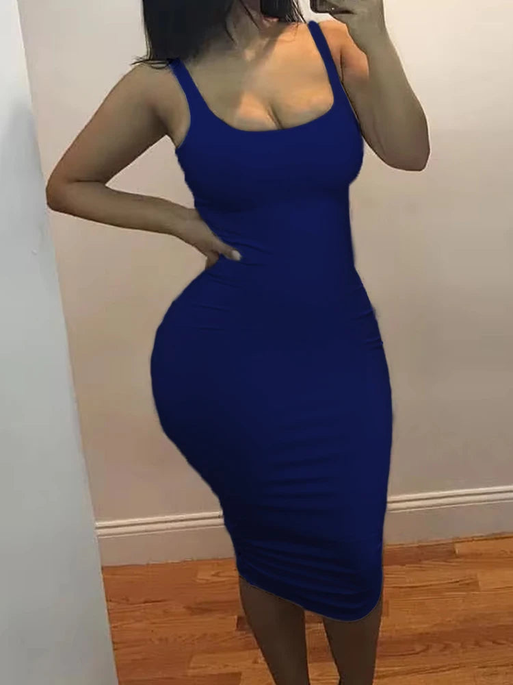 2024 Sommer Sexy Tank Top Kleid Europäischen und Amerikanischen Plus Größe Einfarbig frauen Ärmelloses Mini Kleid