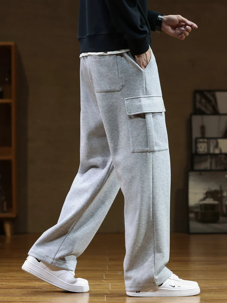 Frühling Herbst Multi-Taschen Jogginghose Männer Kordelzug Taille Sportswear Casual Track Hosen Plus Größe Lose Gerade Hosen 8XL