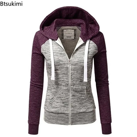 2025 Damen Langarm Hoodies Mode Splice Design Kapuze Kordelzug Sport Zip-up Mäntel Frauen Casual Color Block Sweatshirts