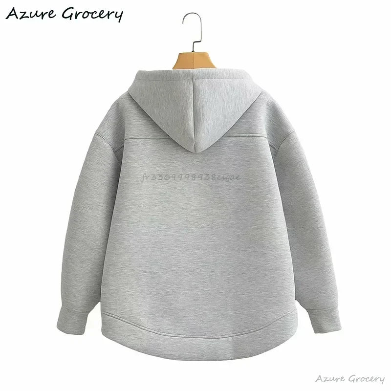 Damen Winter Vintage Reißverschluss Hoodies Sweatshirts Mode Langarm Streetwear Parkas Weibliche Oberbekleidung Koreanische Beliebte Kleidung