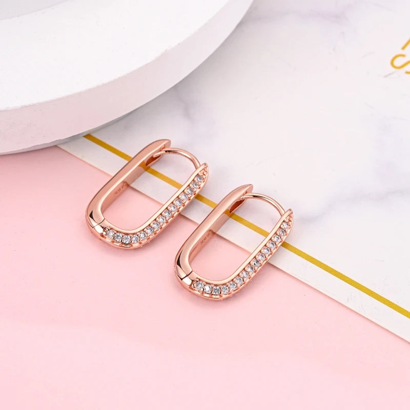2024 NEUE 925 Sterling Silber rechteckige Creolen Intarsien Zirkon Goldene Ohrringe Für Frauen Hochzeit Geschenk Luxus Schmuck