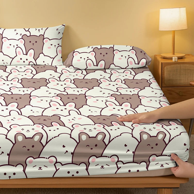 1 Piece of M-bear Pattern Frosted Bedsheet, Bedroom Printed Bedspread, Bedding (Excluding Pillowcases)