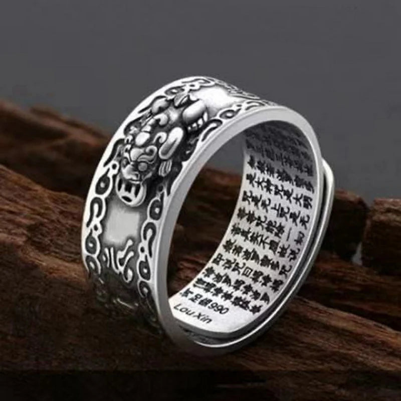 Chinesischer Feng Shui Pixiu-Ring, versilberte Kupfermünzen, verstellbare Ringe für Frauen und Männer, Amulett, Reichtum, Glücksschmuck, Geburtstagsgeschenk