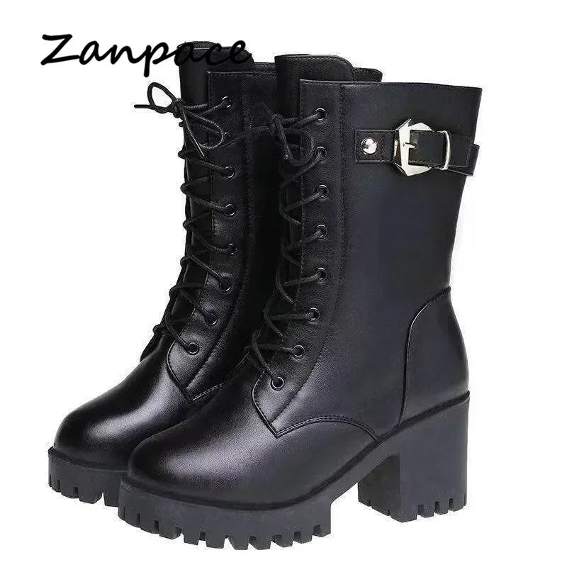 2024 Winter Leder Frauen Winter Stiefel Dicke Wolle Warme Frauen hochhackigen Echtem Boot Hochwertige Weibliche Schnee Stiefel frauen Schuhe