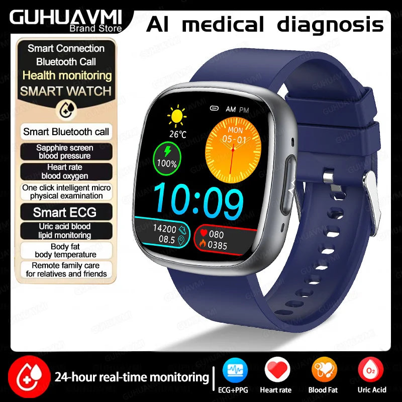 2025 New Accurate Measure Blood oxygen Lipids Uric Acid Smart Watch Men ECG Blood Pressure Health SmartWatches For Android ios