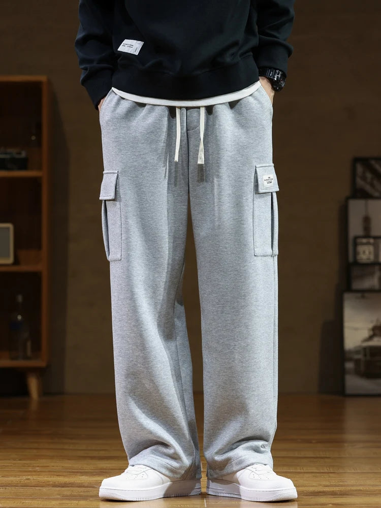 Frühling Herbst Multi-Taschen Jogginghose Männer Kordelzug Taille Sportswear Casual Track Hosen Plus Größe Lose Gerade Hosen 8XL