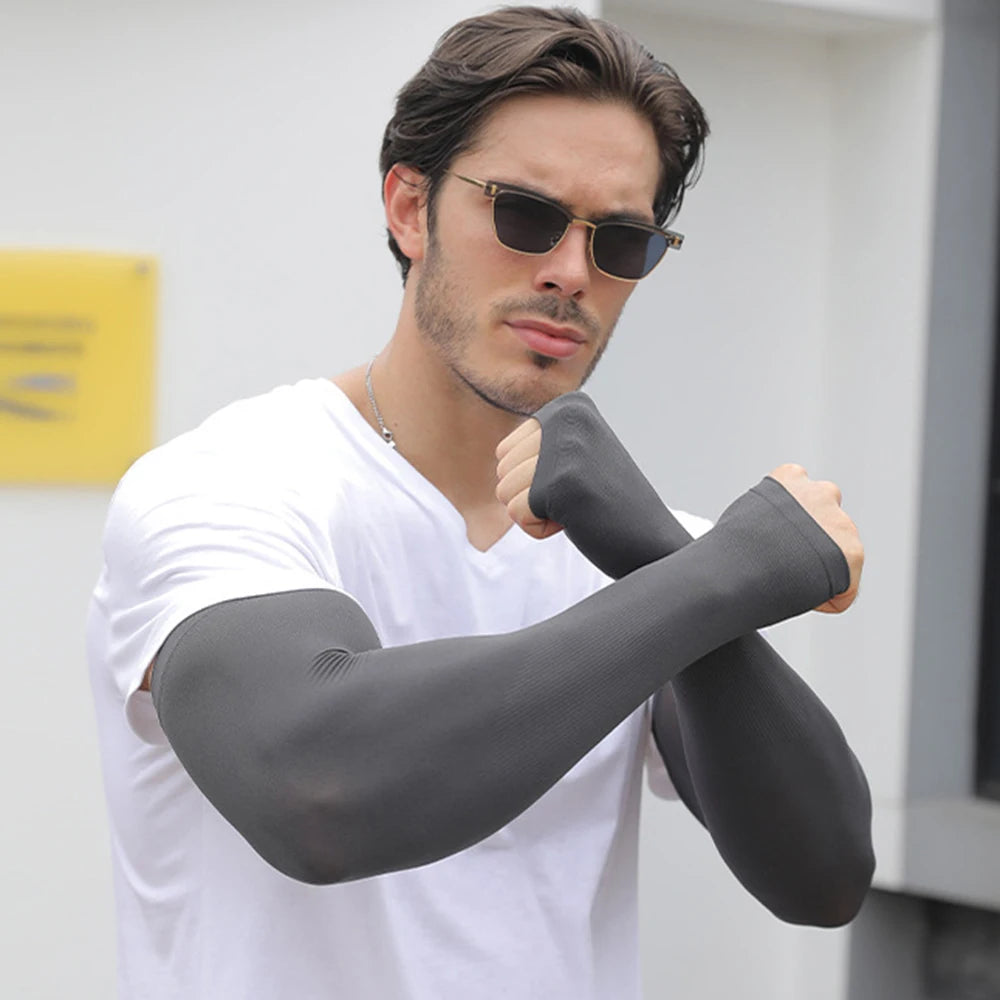 Anti-sunburn Sleeve Elastic Men Women Cool Muff Plus Size Outdoor Sports Sunscreen Cycling Sleeve Uv Blocking Sleeve Fingerless