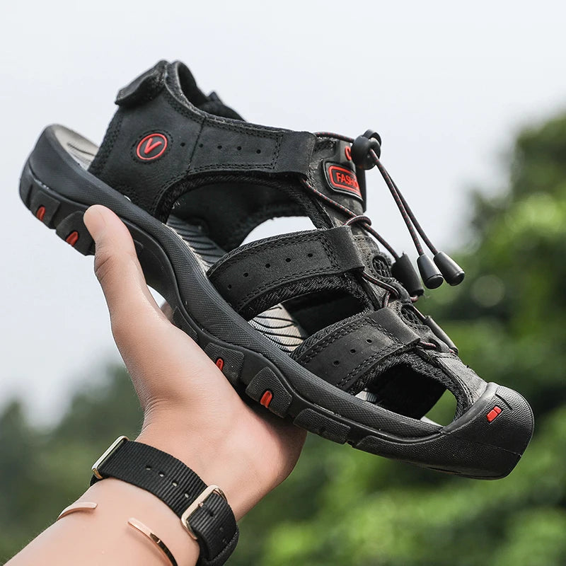 Sommer Herren Sandalen Leder Herren Freizeitschuhe Atmungsaktive Outdoor Sandalen für Männer Strandschuhe Hausschuhe Mode Römersandalen
