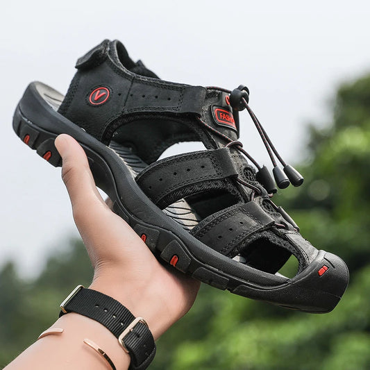Sommer Herren Sandalen Leder Herren Freizeitschuhe Atmungsaktive Outdoor Sandalen für Männer Strandschuhe Hausschuhe Mode Römersandalen