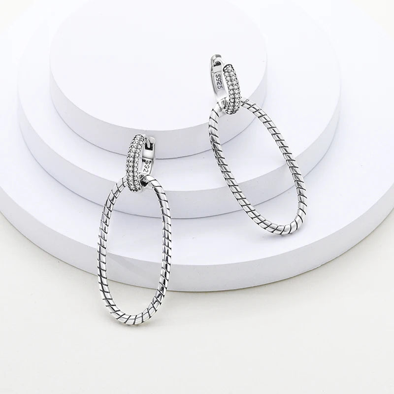 2024 neue Sterling Silber S925 Oval Doppel Ring Close Set Serpentine Ohrring Tropfen Einfache Schmuck Für Frauen Und Mädchen Party Geschenk