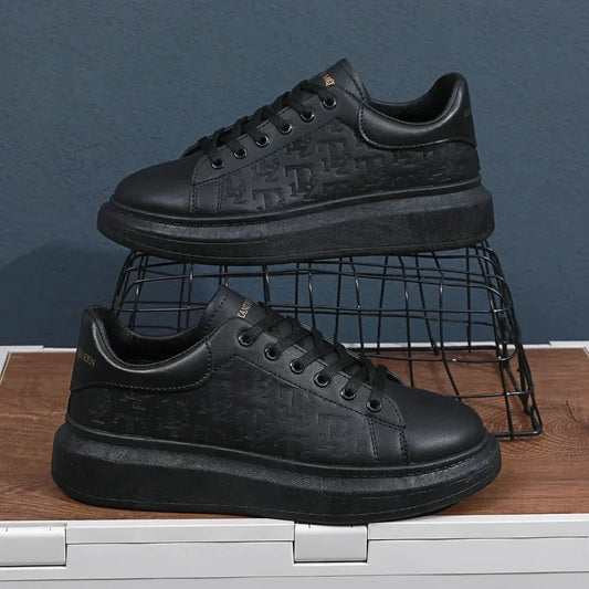 Leder Freizeitschuhe Herren 2025 Neue Schnürschuhe Dicke Sohle Freizeitschuhe Vielseitige Leder Muffin Schuhe Erhöhte Herren Board Schuhe