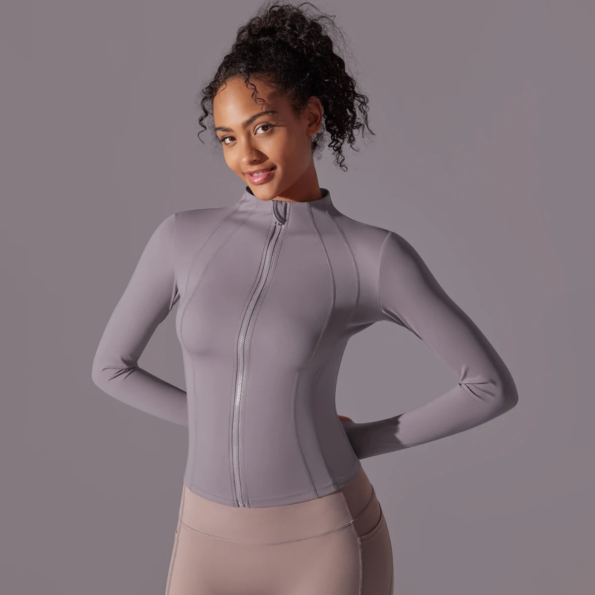 Gym Women's Full Zip Yoga Top With Thumbholes Fitness Running Jacket Stretch Fit Long Sleeve Round Neck Top Sportswear Workout