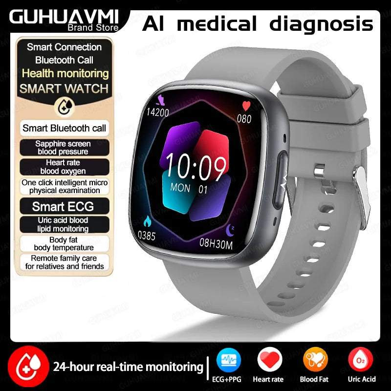 2025 New Accurate Measure Blood oxygen Lipids Uric Acid Smart Watch Men ECG Blood Pressure Health SmartWatches For Android ios