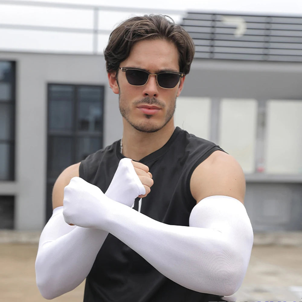Anti-sunburn Sleeve Elastic Men Women Cool Muff Plus Size Outdoor Sports Sunscreen Cycling Sleeve Uv Blocking Sleeve Fingerless