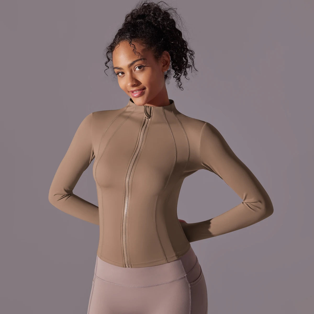 Gym Women's Full Zip Yoga Top With Thumbholes Fitness Running Jacket Stretch Fit Long Sleeve Round Neck Top Sportswear Workout