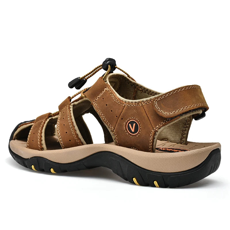 Sommer Herren Sandalen Echtes Leder Herren Freizeitschuhe Outdoor Herren Ledersandalen für Männer Strandschuhe Römersandalen Übergröße 38-48