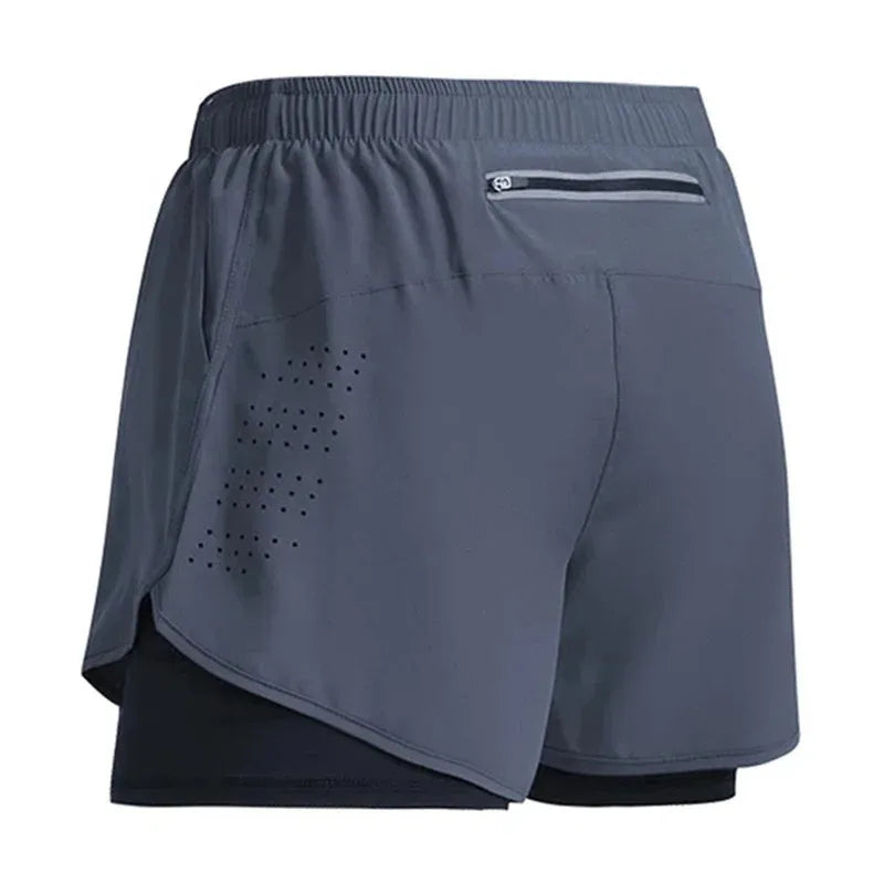 2024 New Men's Fitness Training Shorts Summer 2 In 1 Quick Dry Gym Beach Running Double-deck Shorts Outdoor Sportswear Men