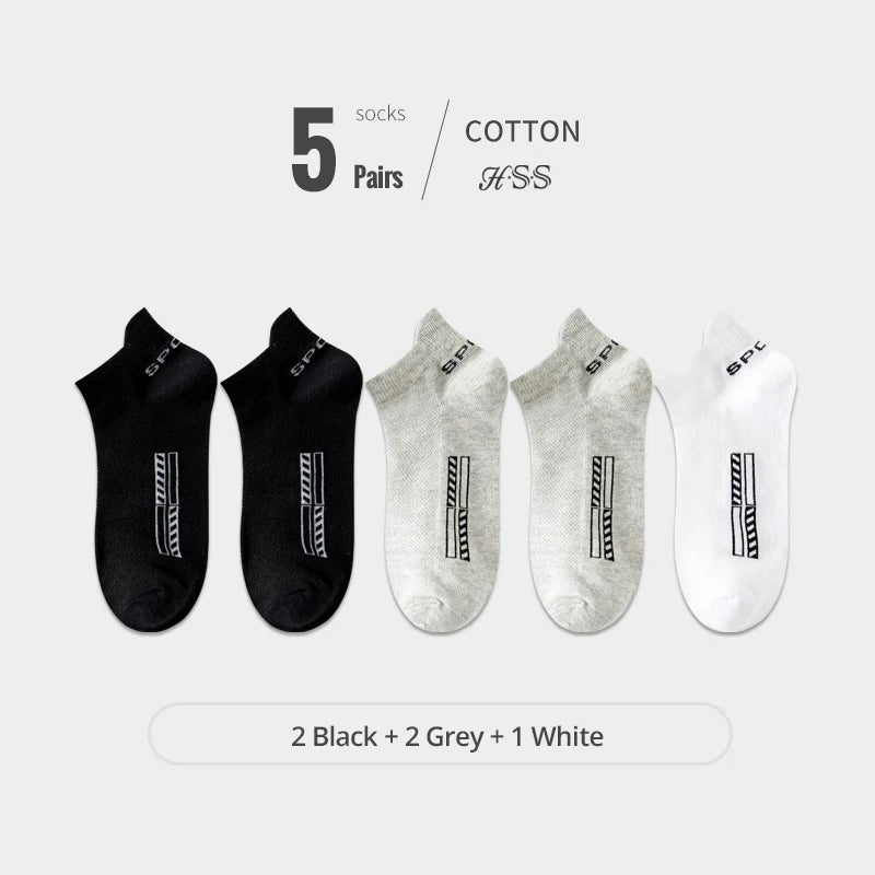 HSS 5Pairs Organic Cotton Men Socks Ankle Breathable Mesh Sports Sock Casual Athletic Summer Thin Short Sokken Plus Size EU40-46