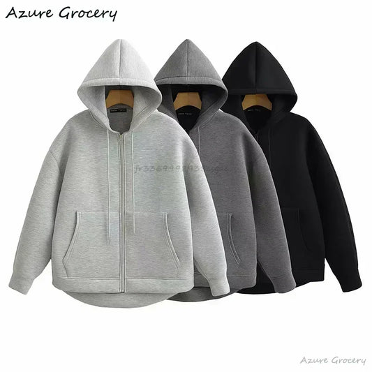 Damen Winter Vintage Reißverschluss Hoodies Sweatshirts Mode Langarm Streetwear Parkas Weibliche Oberbekleidung Koreanische Beliebte Kleidung