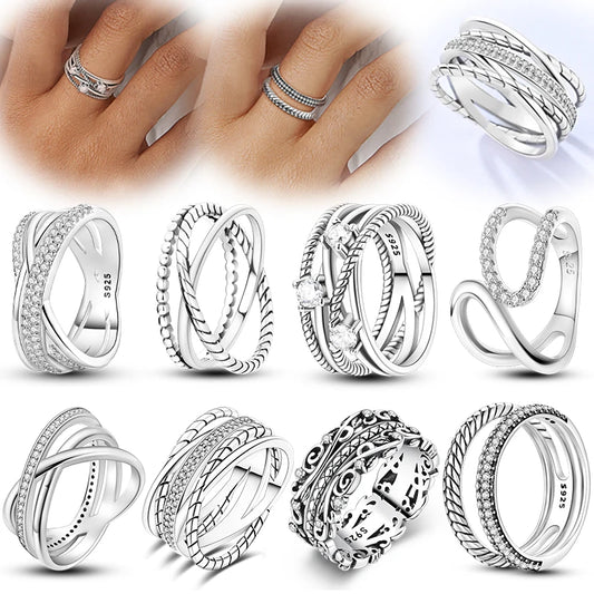 Damen-Ringe aus 925er Sterlingsilber mit geometrischem, überlappendem Zirkonia im klassischen Design, für Jahrestag, Geburtstag, Verlobung, edler Schmuck
