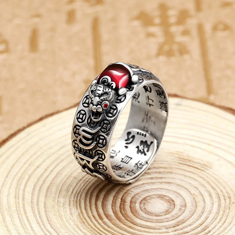 Chinesischer Feng Shui Pixiu-Ring, versilberte Kupfermünzen, verstellbare Ringe für Frauen und Männer, Amulett, Reichtum, Glücksschmuck, Geburtstagsgeschenk