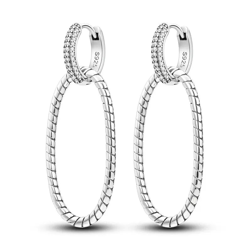 2024 neue Sterling Silber S925 Oval Doppel Ring Close Set Serpentine Ohrring Tropfen Einfache Schmuck Für Frauen Und Mädchen Party Geschenk