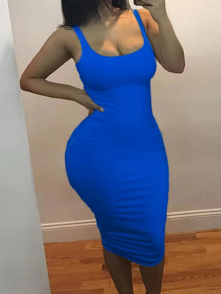 2024 Sommer Sexy Tank Top Kleid Europäischen und Amerikanischen Plus Größe Einfarbig frauen Ärmelloses Mini Kleid