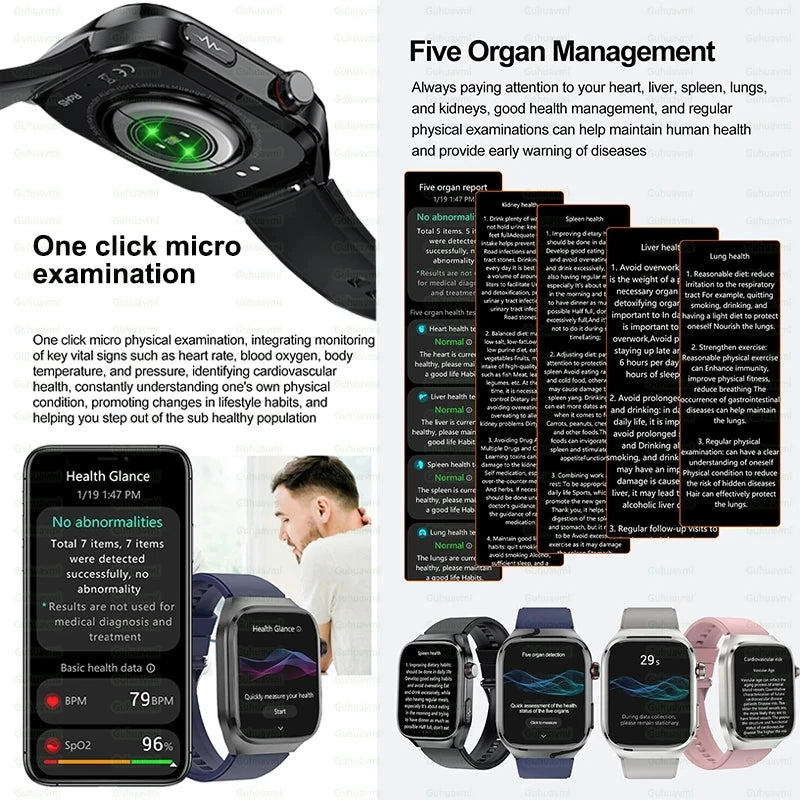 2025 New ECG+PPG Accurate Measure Heart Rate Smart Watch Men Blood Pressure Lipids Uric Acid Bluetooth Call Health Smartwatches