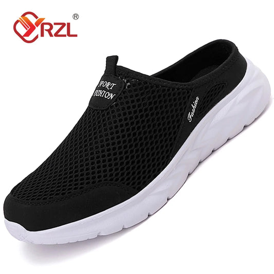 YRZL Herren Halbschuhe Sommer Atmungsaktive Mesh Herrenschuhe Outdoor Casual Wanderschuhe Große Flache Leichte Mesh-Hausschuhe Sandalen