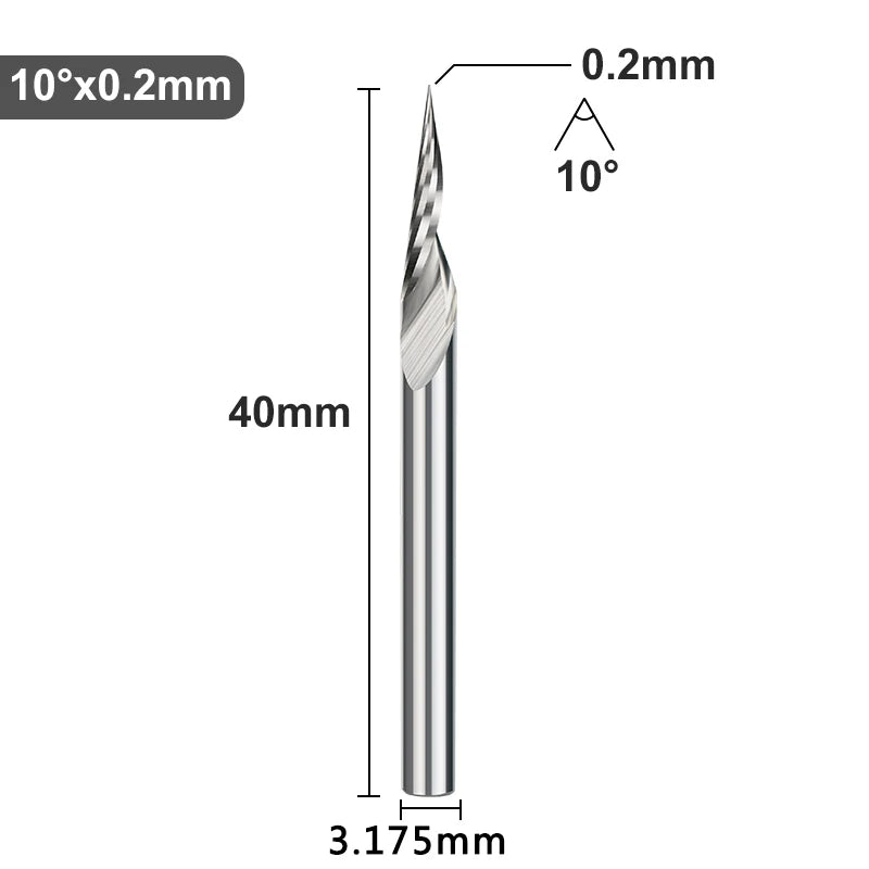 XCAN PCB-Gravurbit, 3,175 mm Schaft, V-förmige Schnitzbits, 10–30 Grad, Hartmetall-CNC-Fräser, mit 0,1 mm Spitze, Holzfräser