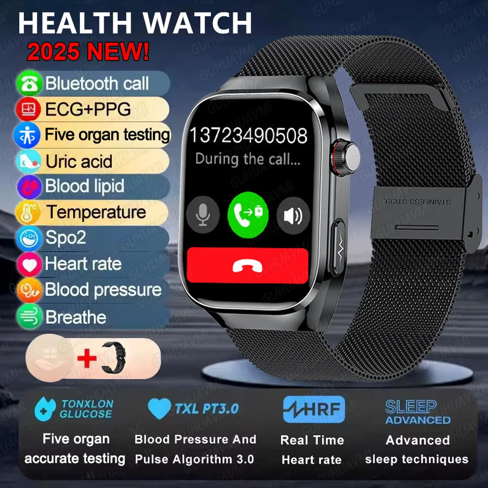 2025 New ECG+PPG Accurate Measure Heart Rate Smart Watch Men Blood Pressure Lipids Uric Acid Bluetooth Call Health Smartwatches