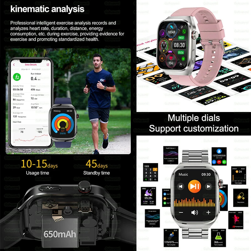 2025 New ECG+PPG Accurate Measure Heart Rate Smart Watch Men Blood Pressure Lipids Uric Acid Bluetooth Call Health Smartwatches