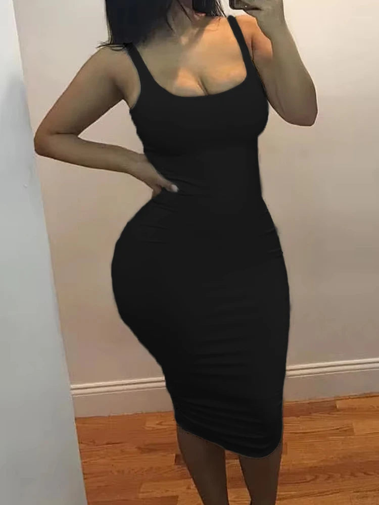 2024 Sommer Sexy Tank Top Kleid Europäischen und Amerikanischen Plus Größe Einfarbig frauen Ärmelloses Mini Kleid