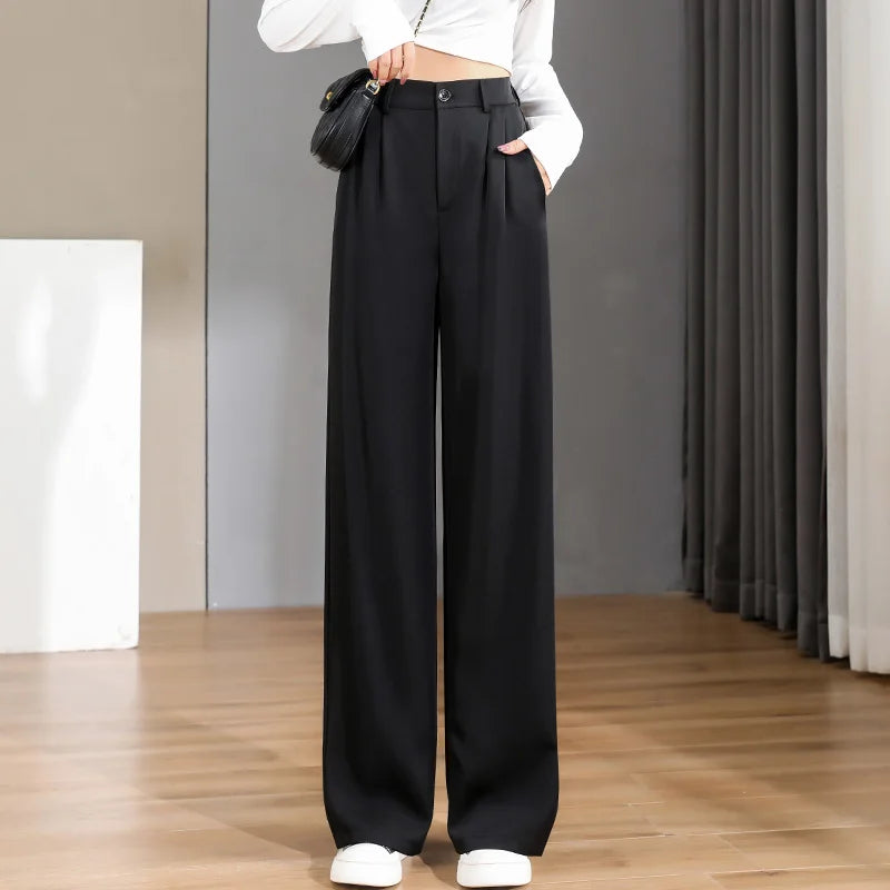 Damen Lose Frühling Sommer 2025 Neue Hohe Taille Breite Beine Dünne Beiläufige Hosen Koreanische Mode Trend Weibliche Anzug Gerade Hosen
