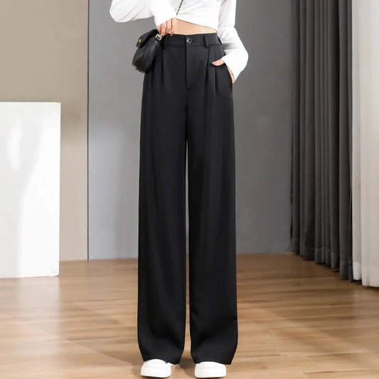 Damen Lose Frühling Sommer 2025 Neue Hohe Taille Breite Beine Dünne Beiläufige Hosen Koreanische Mode Trend Weibliche Anzug Gerade Hosen